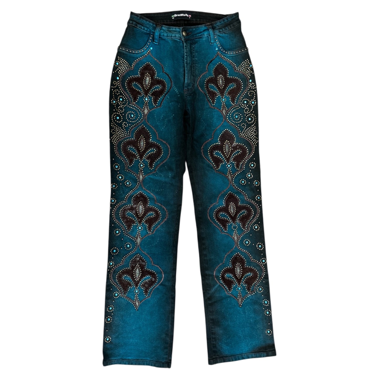 Brazil Roxx Black Peacock Blue Wash Embellished Jean Size 8