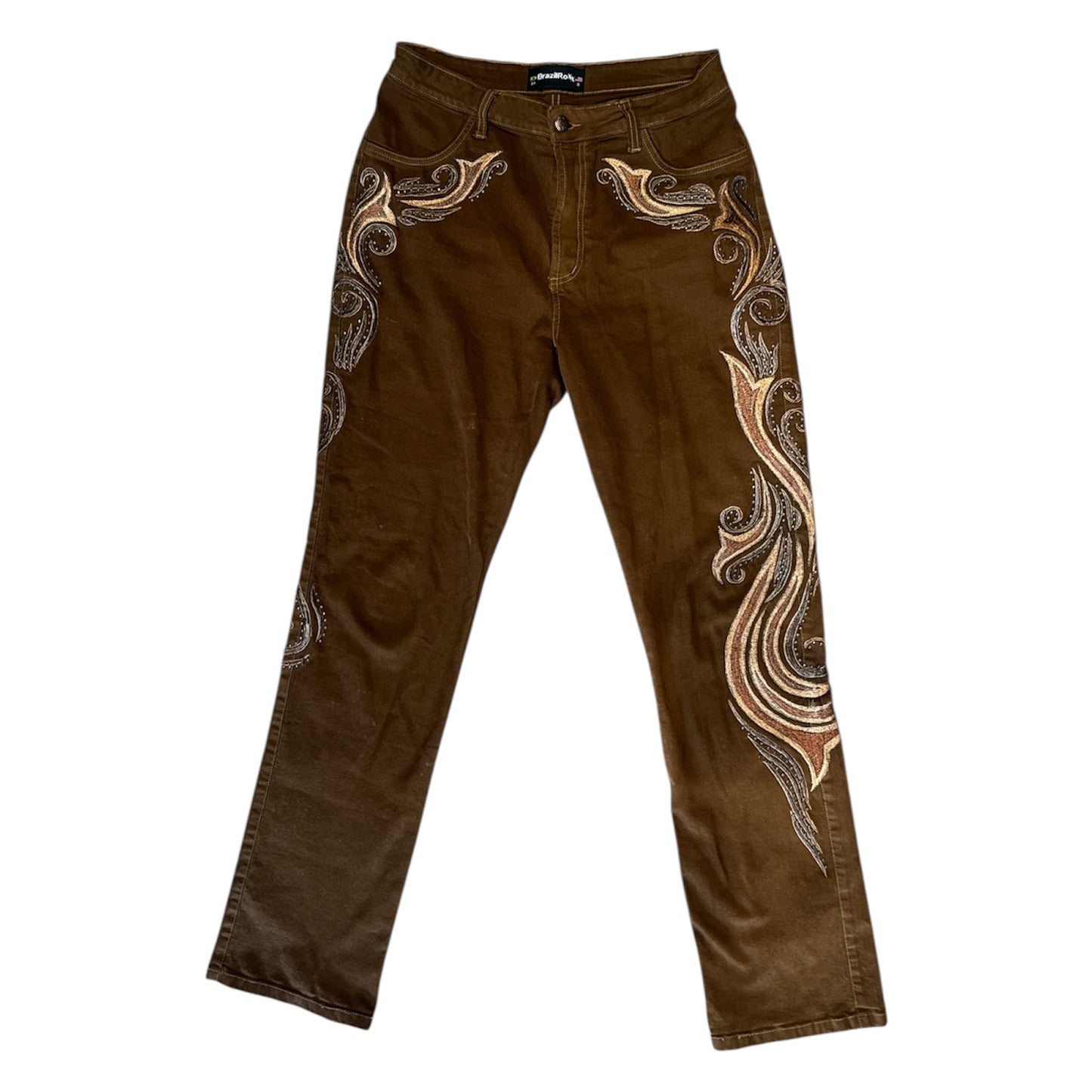 Brazil Roxx Latigo Brown Straight Embellished Jeans Size 8