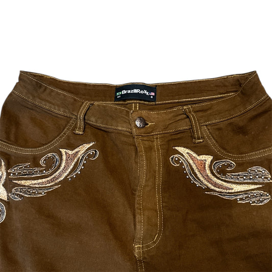 Brazil Roxx Latigo Brown Straight Embellished Jeans Size 8