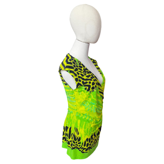 Roberto Cavalli Nylon Lime Animal Print Stretch Top Size 48
