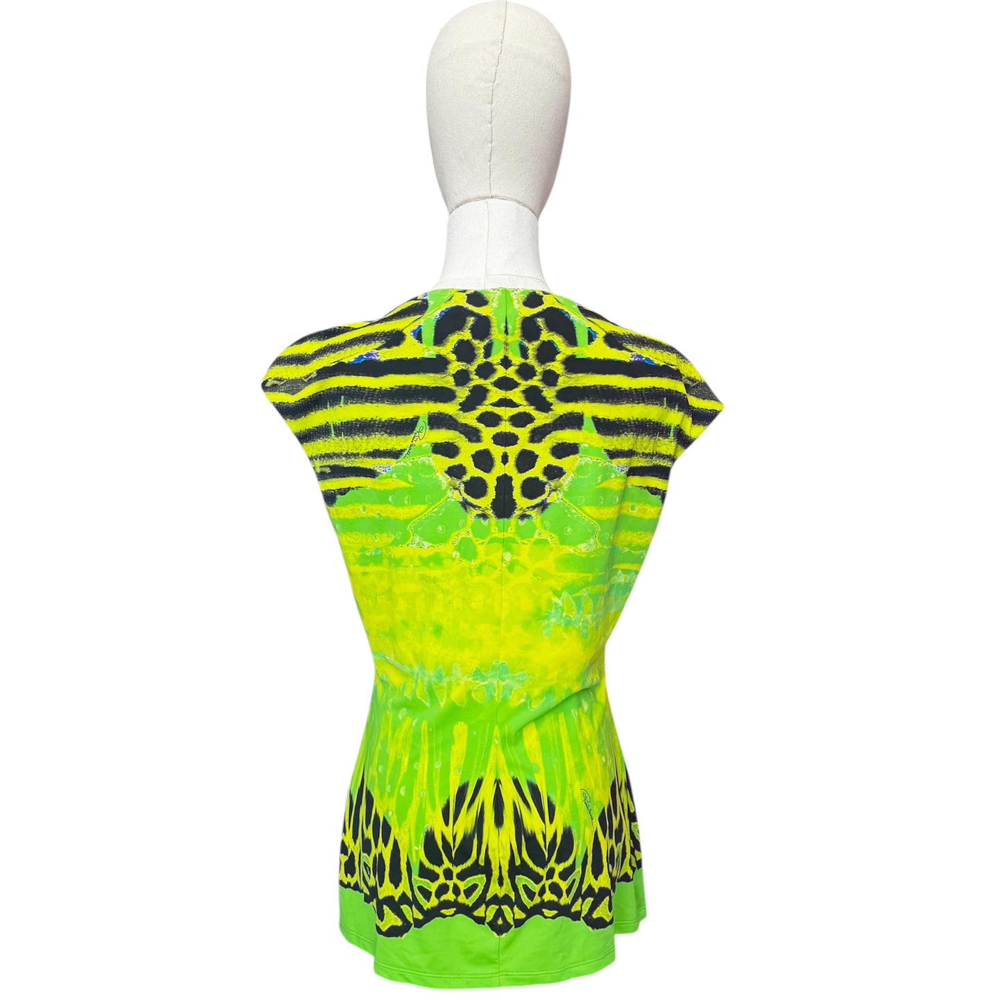Roberto Cavalli Nylon Lime Animal Print Stretch Top Size 48