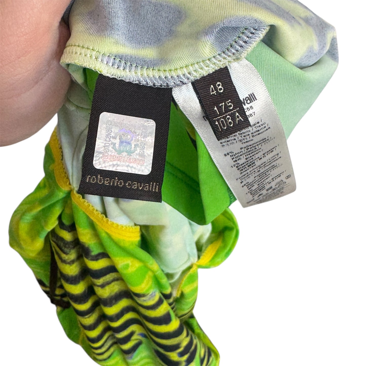 Roberto Cavalli Nylon Lime Animal Print Stretch Top Size 48