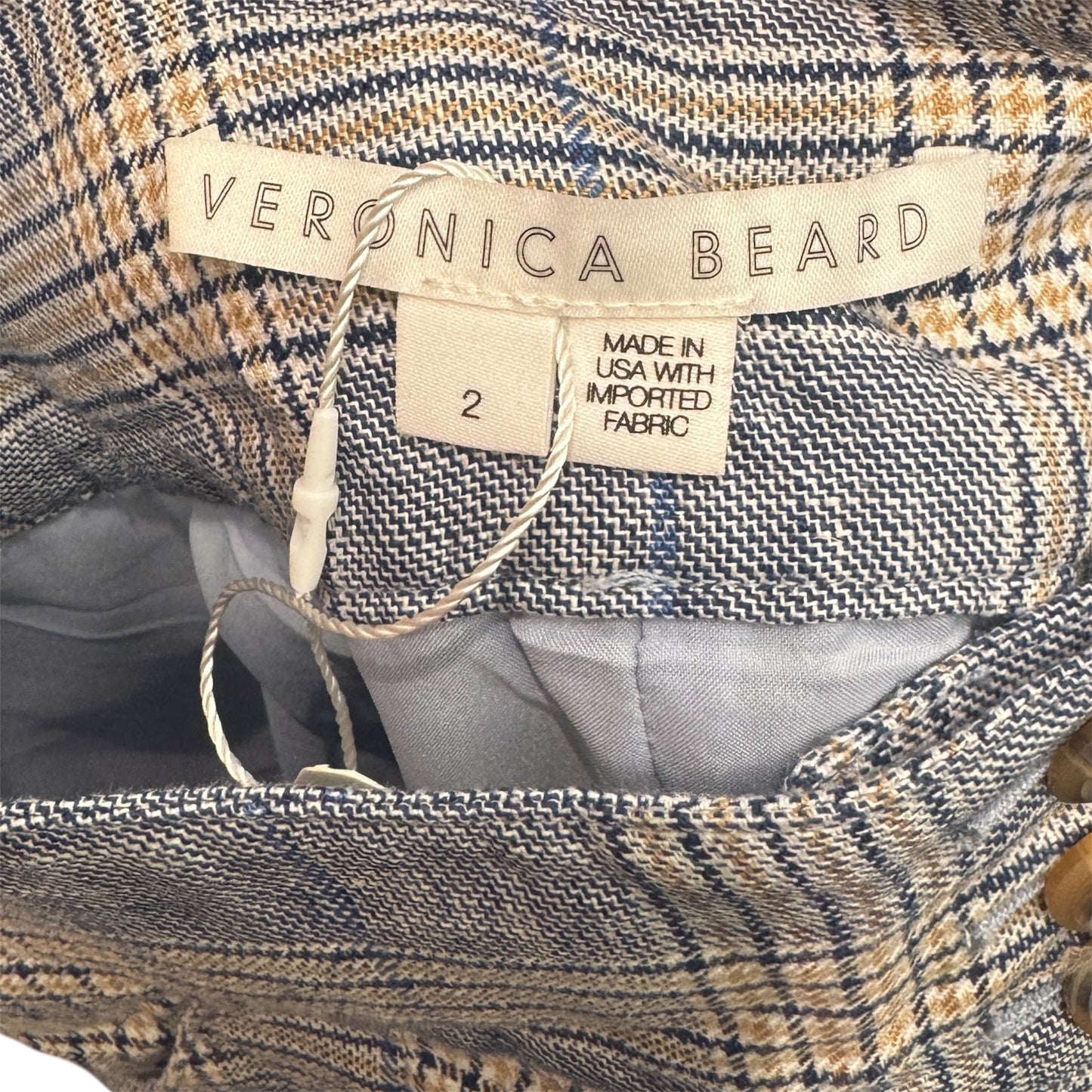 Veronica Beard "Alicia" Pleated Checked Linen Short Size 2