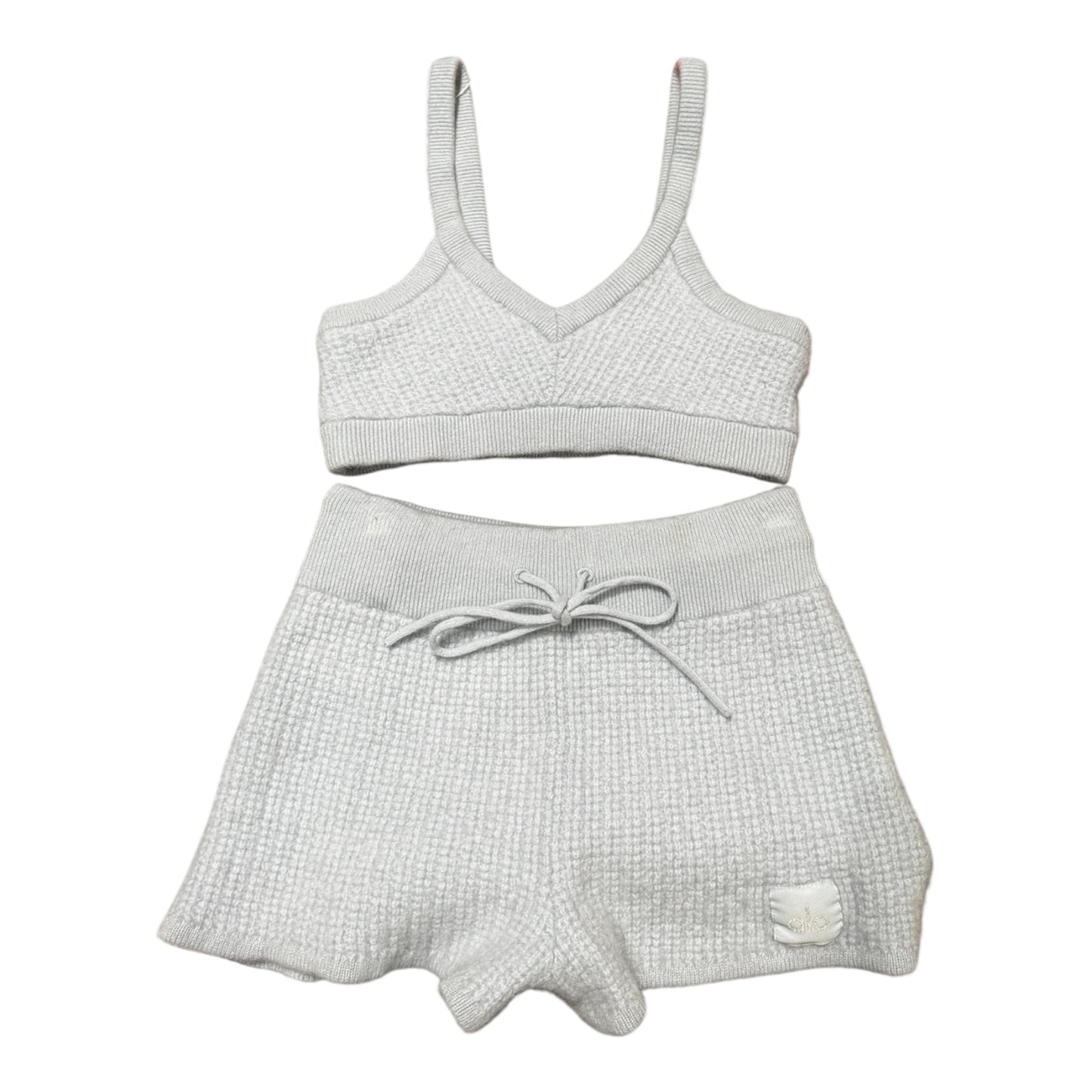 Alo Yoga Plush Cashmere Waffle Bra & Short Crystal Blue Set