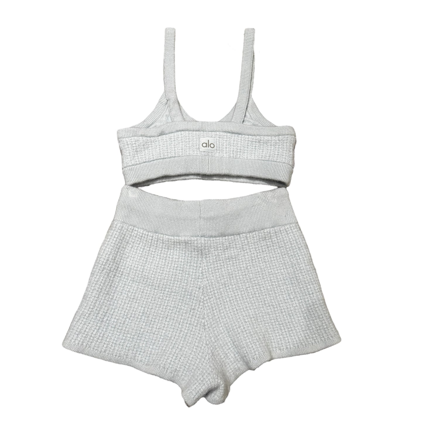 Alo Yoga Plush Cashmere Waffle Bra & Short Crystal Blue Set