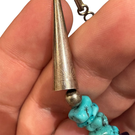 Zuni Fetish Carved Silver Turquoise Animal Charm Necklace