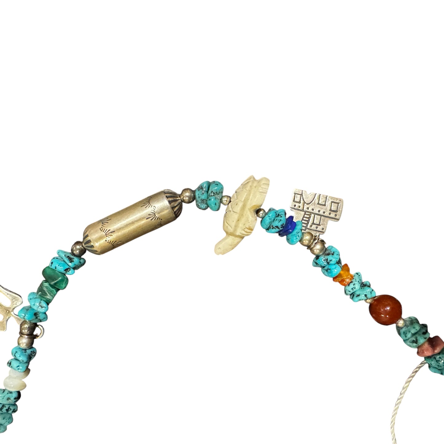 Zuni Fetish Carved Silver Turquoise Animal Charm Necklace
