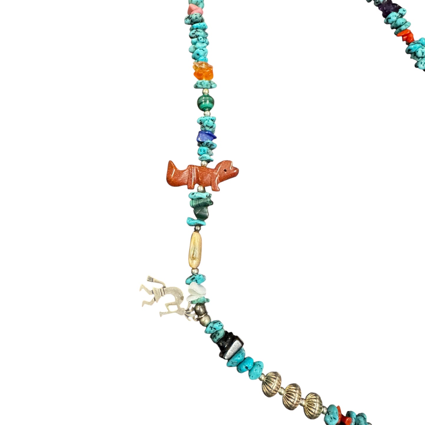 Zuni Fetish Carved Silver Turquoise Animal Charm Necklace