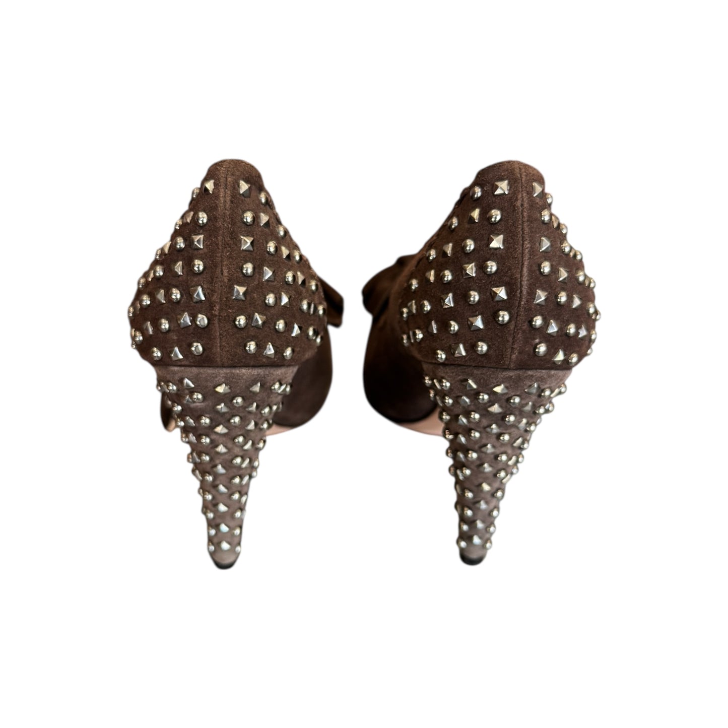 Prada Brown Suede Studded Heels with Bow Size 36.5