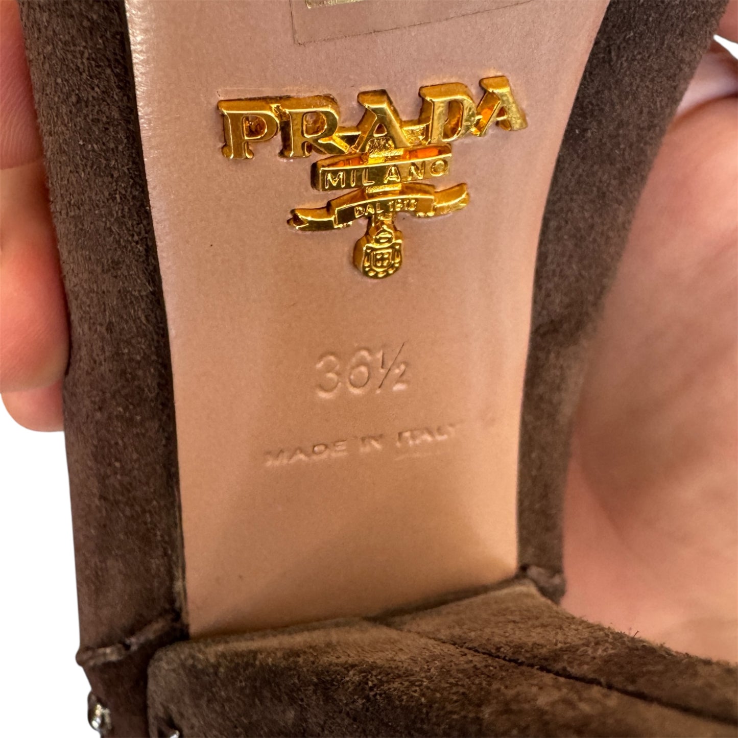 Prada Brown Suede Studded Heels with Bow Size 36.5