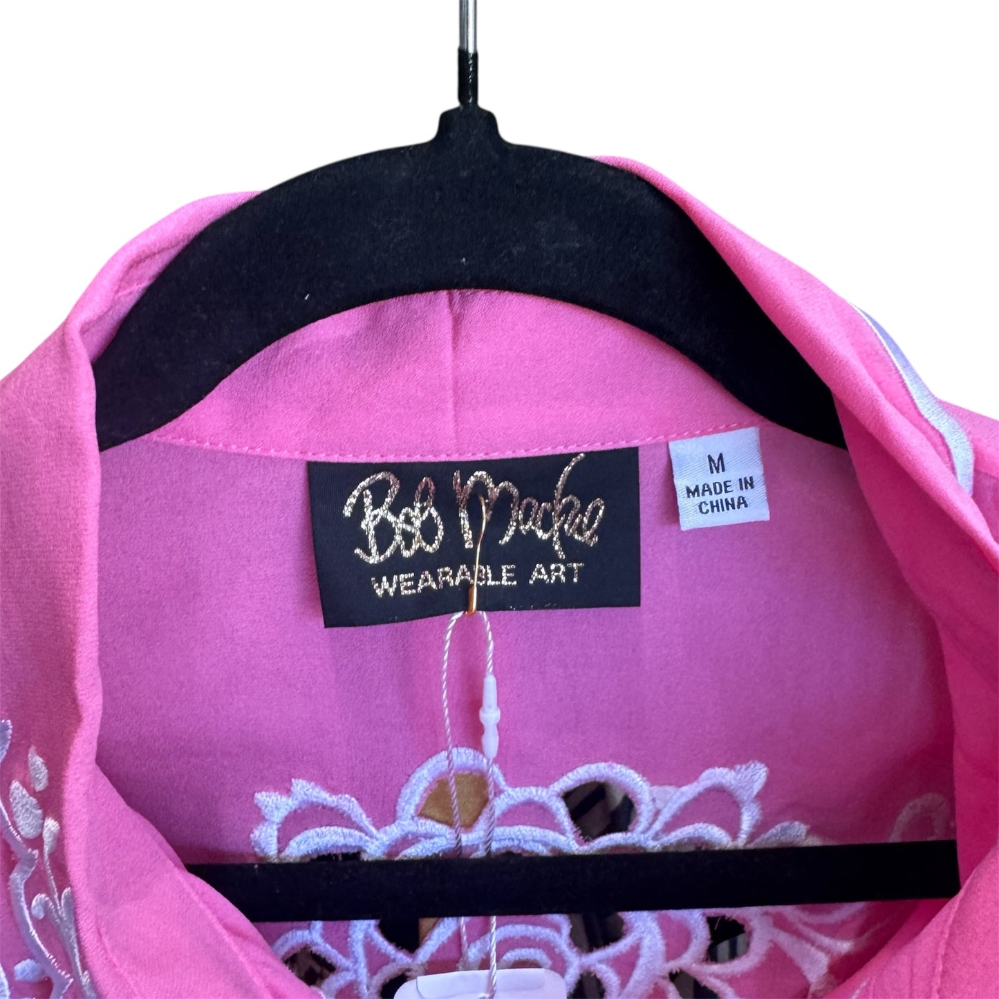 Bob Mackie Wearable Art Pink Silk Button Down Size M