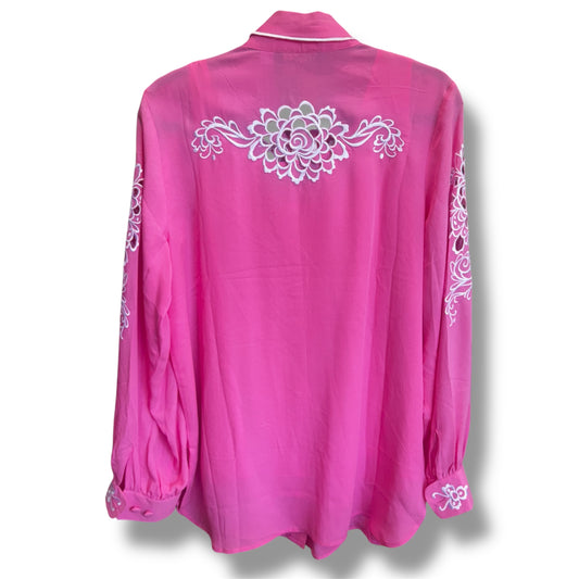 Bob Mackie Wearable Art Pink Silk Button Down Size M