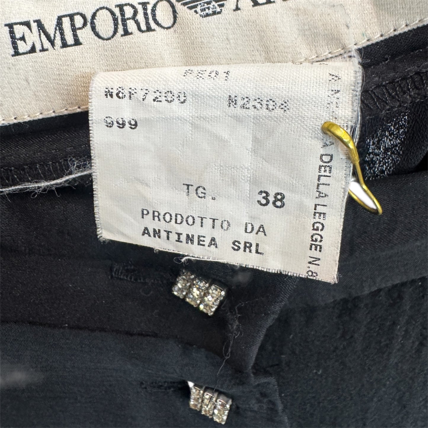 Emporio Armani Silk Blend Black Pant with Jeweled Buttons size 38