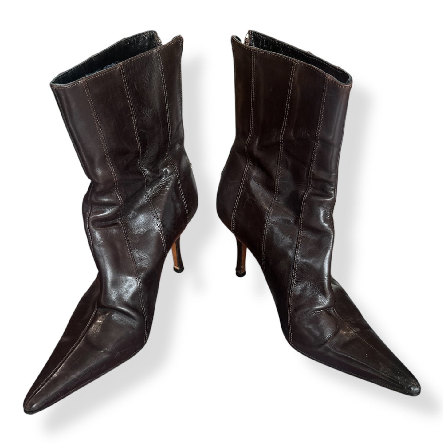 Karen Millen Brown Leather Heeled Ankle Boots