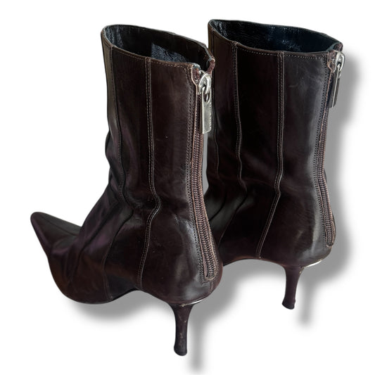 Karen Millen Brown Leather Heeled Ankle Boots