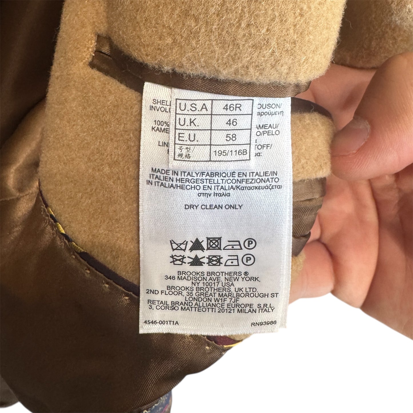 Brooks Brothers by Loro Piana Camelhair Overcoat 46R