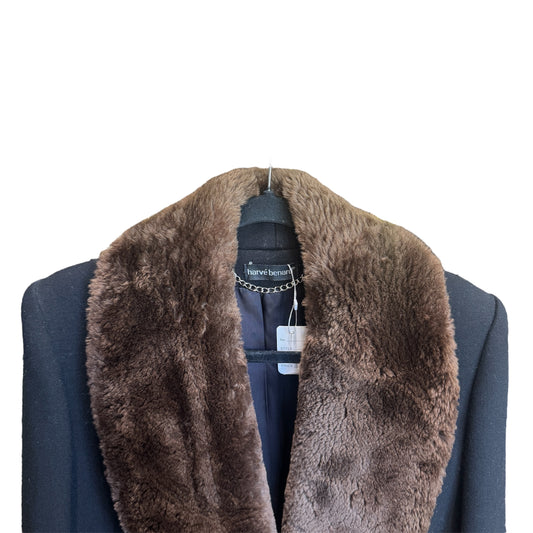 Harve Bernard Vintage Long Wool Fur Collar Black Coat Size 12