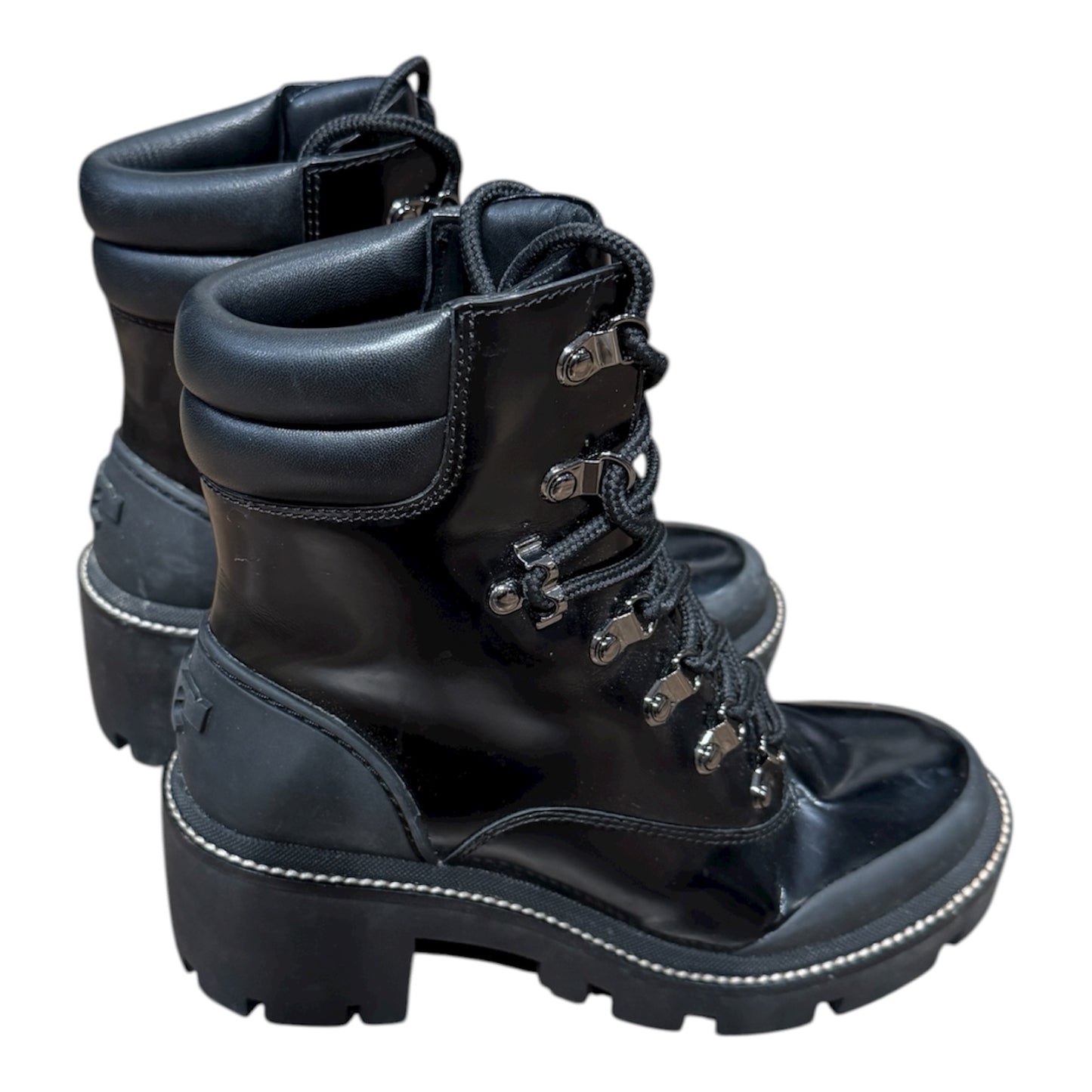 Tory Burch Leather Lug Sole Hiking Boots Black Size 6