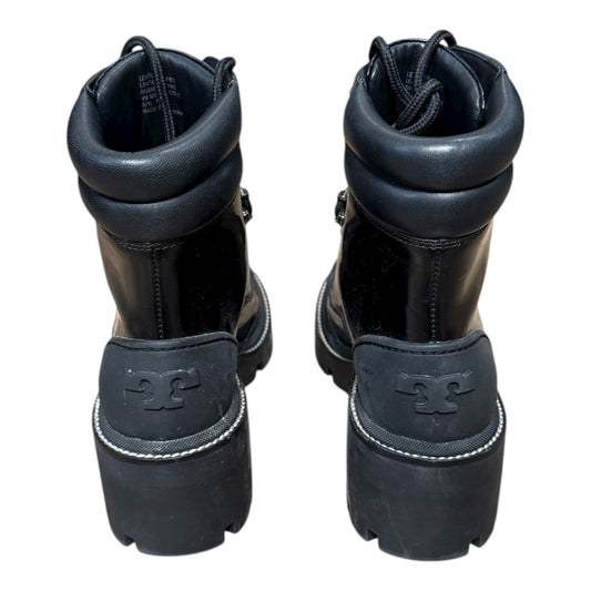 Tory Burch Leather Lug Sole Hiking Boots Black Size 6