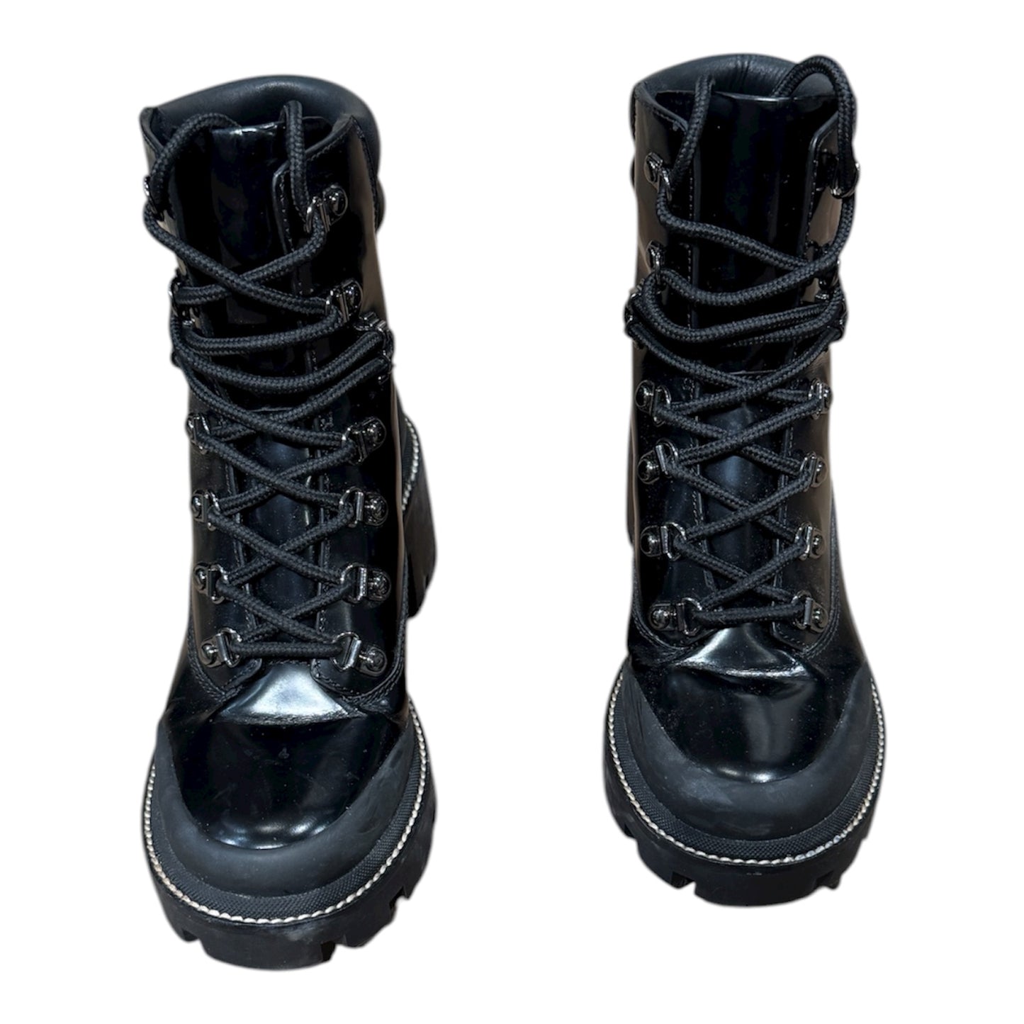 Tory Burch Leather Lug Sole Hiking Boots Black Size 6