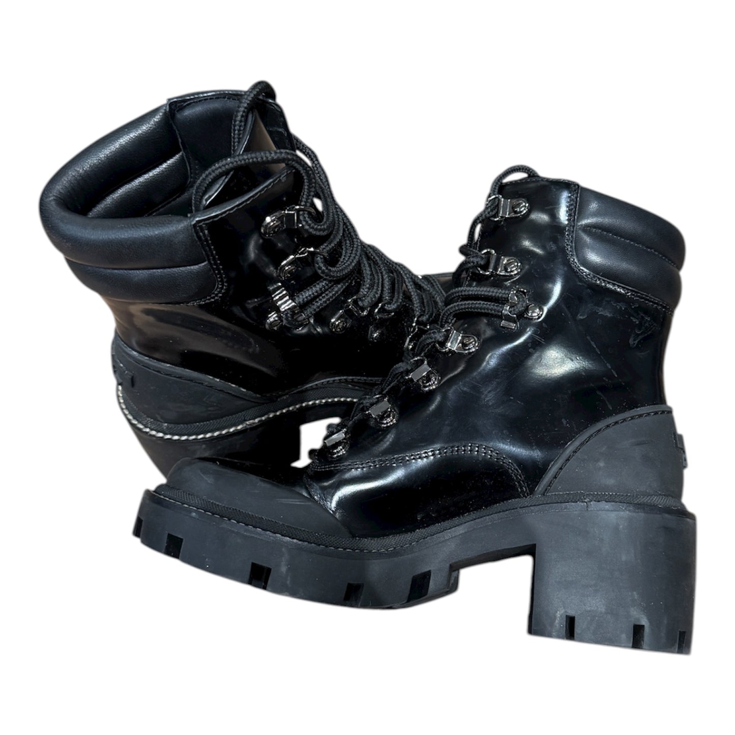 Tory Burch Leather Lug Sole Hiking Boots Black Size 6