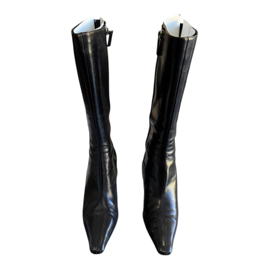 Jimmy Choo Black Mid Calf Leather Heeled Boots Size 37