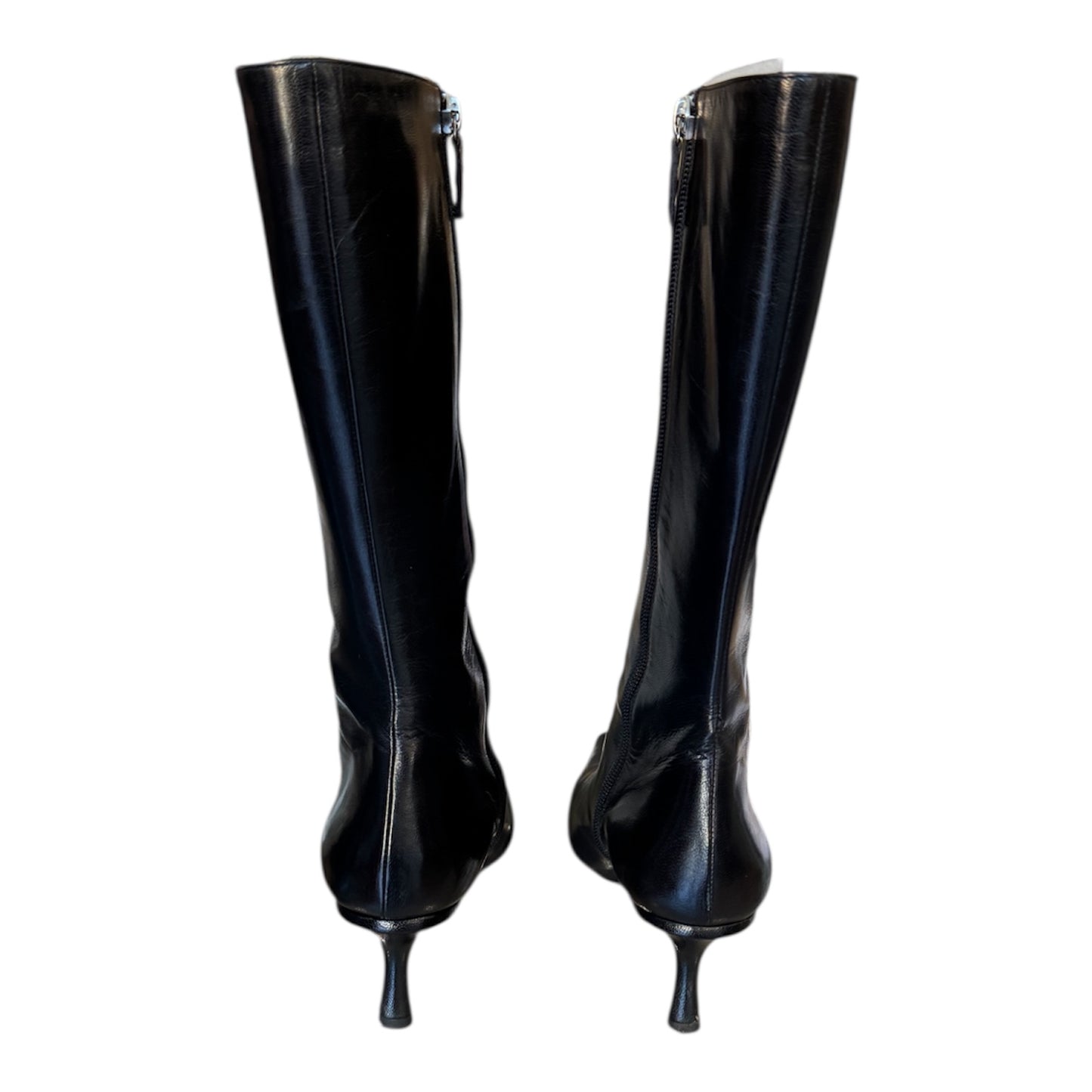 Jimmy Choo Black Mid Calf Leather Heeled Boots Size 37