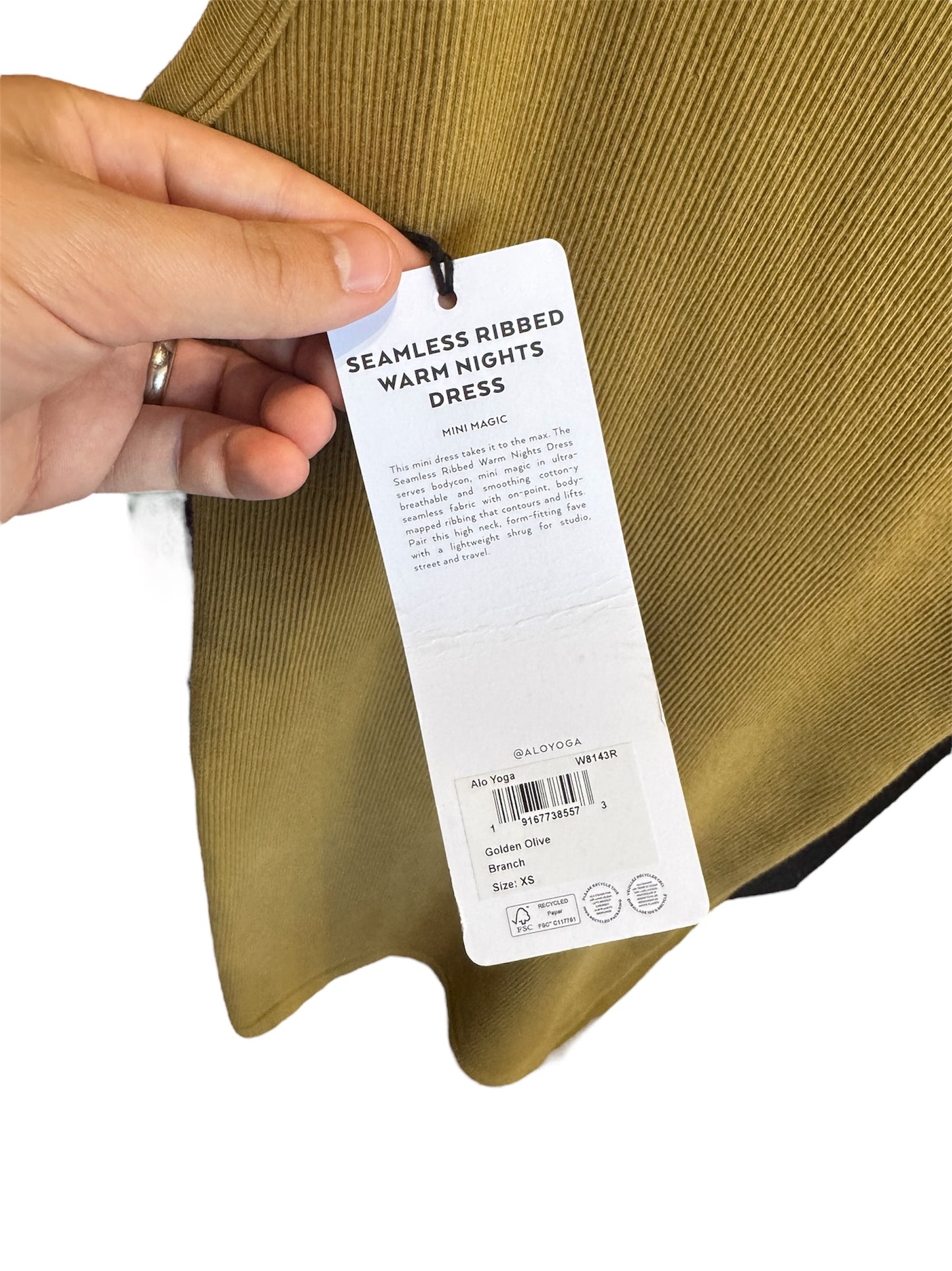 ALO Seamless Ribbed Warm Nights Dress Golden Olive size XS