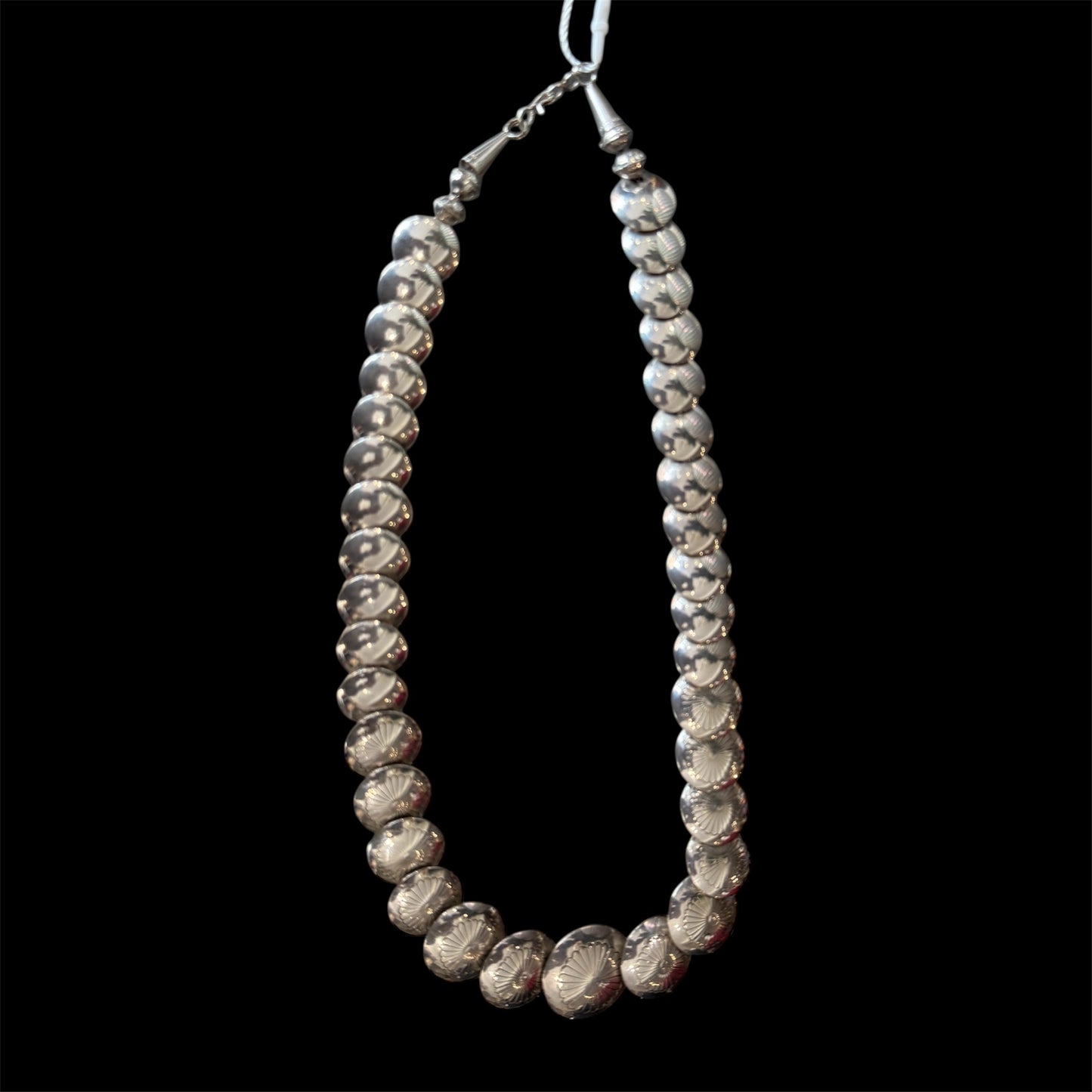 Vintage Native American Daisy-Stamped Silver Bead Necklace