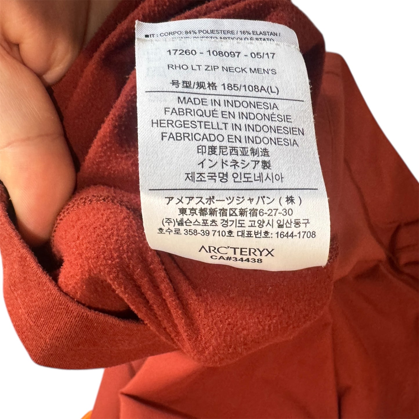 Arc'teryx Rho LT Zip Neck Base Layer Shirt Solaris Red Size Large
