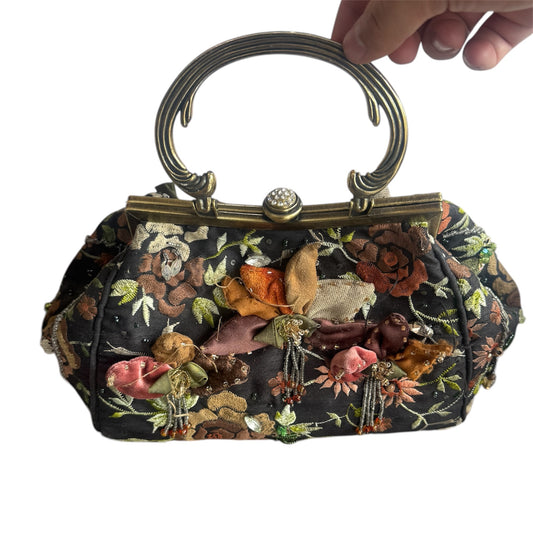 Mary Frances Multi Color Floral Beaded Clasp Handbag