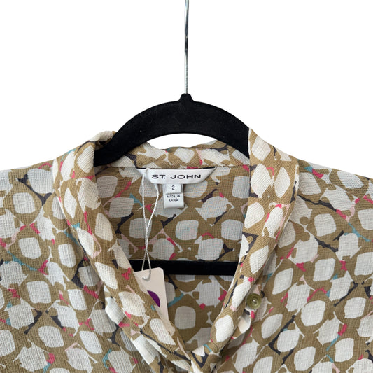 St. John Vintage Silk Tie Front Button Up Blouse Size 2