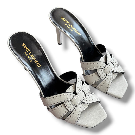 Saint Laurent Paris Studded Tribute Off White Heels Size 38