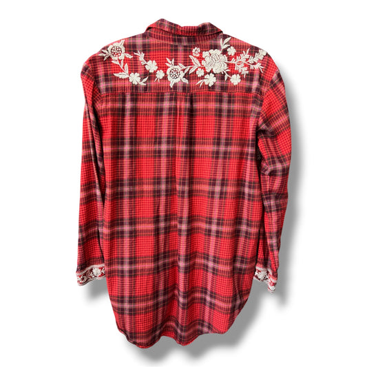 Johnny Was Workshop Roma Embroidered Plaid Tunic Shirt Size Small