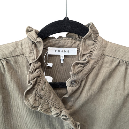 FRAME Ruffle Button Up Blouse Army Green Size XS