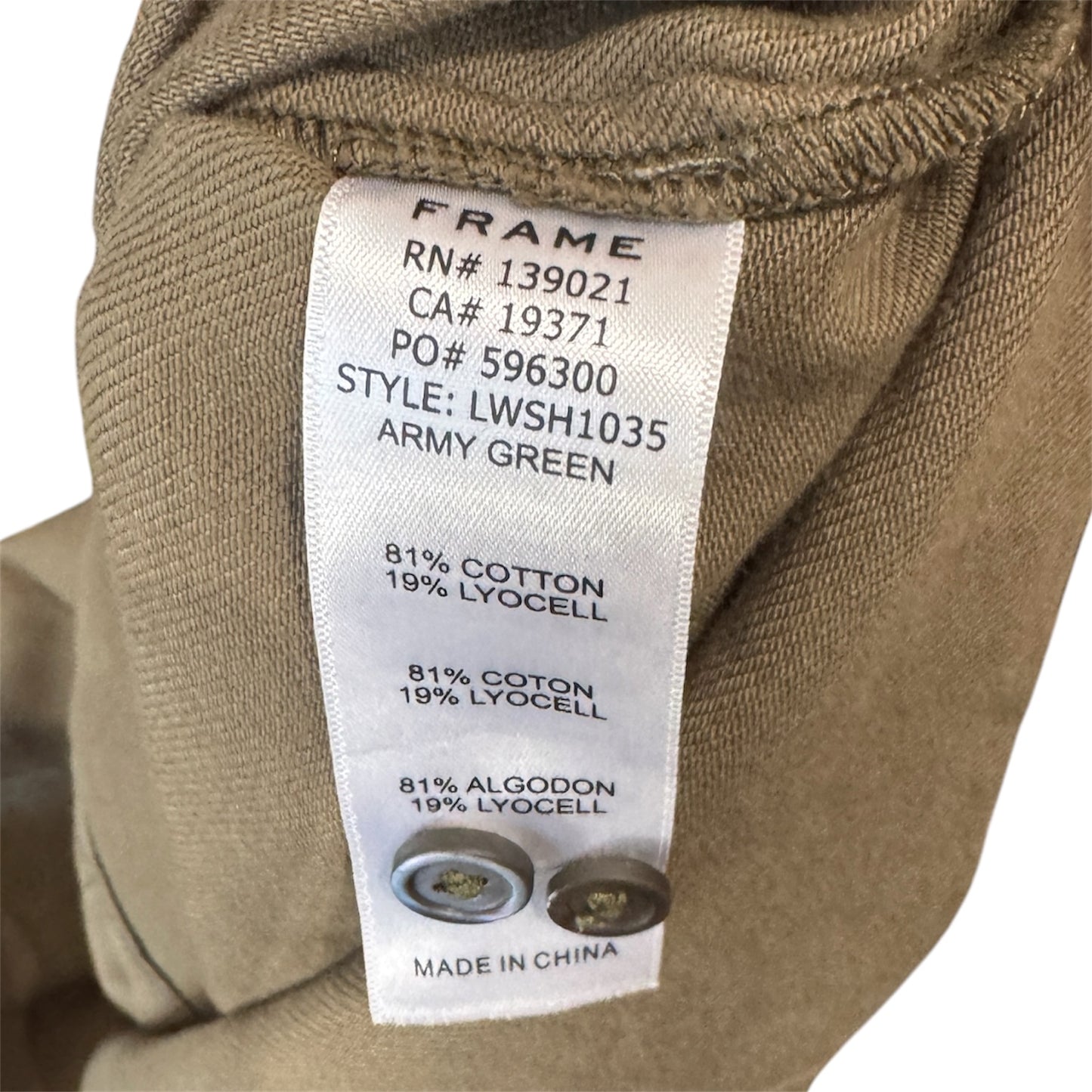 FRAME Ruffle Button Up Blouse Army Green Size XS
