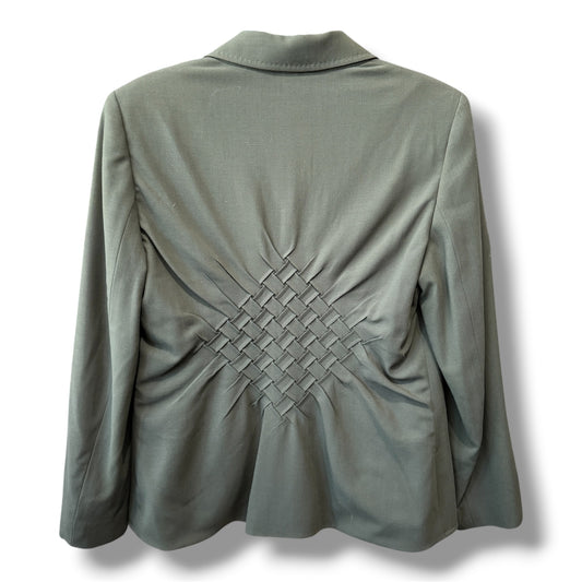 Escada Olive Green Wool Basket Weave Detain Benigna Blazer Size 40