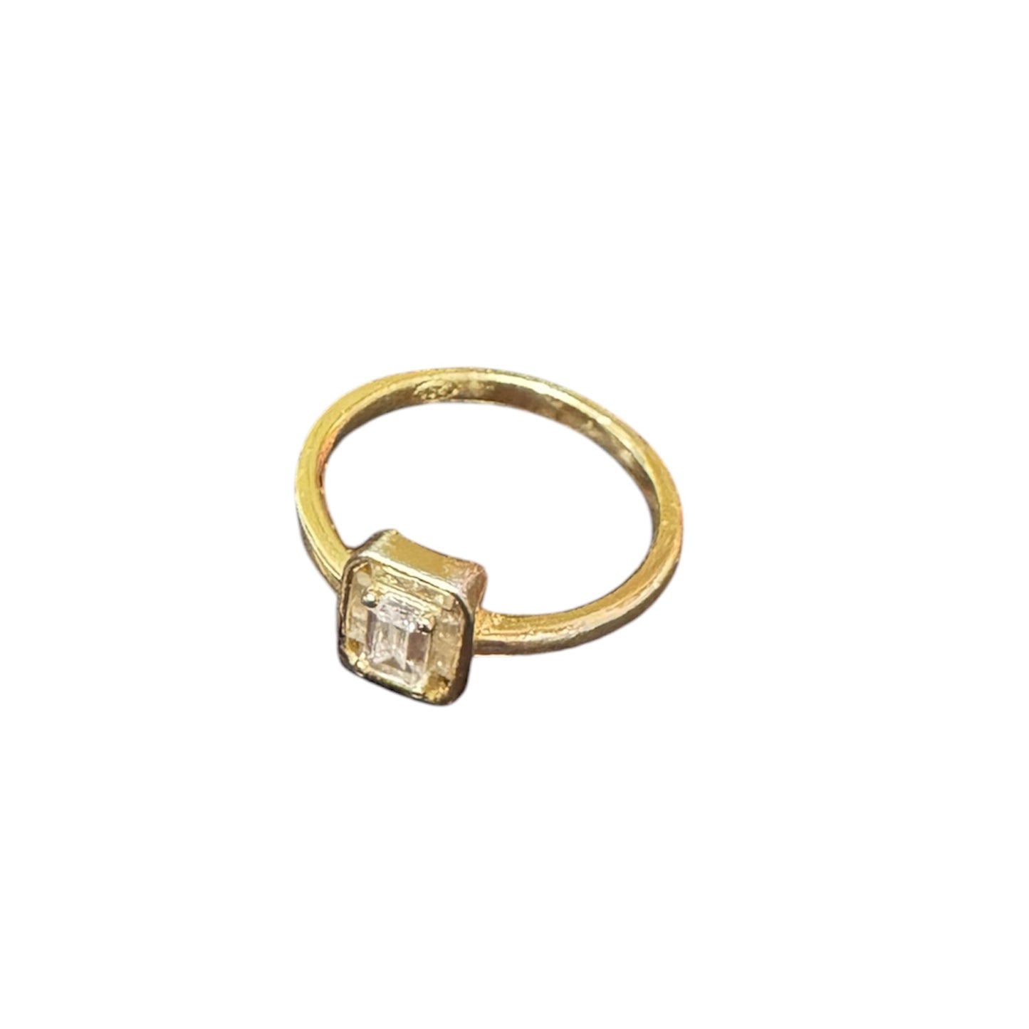 Emerald Cut Stone Bezel Setting .925 Gold Plated Sterling Silver Ring