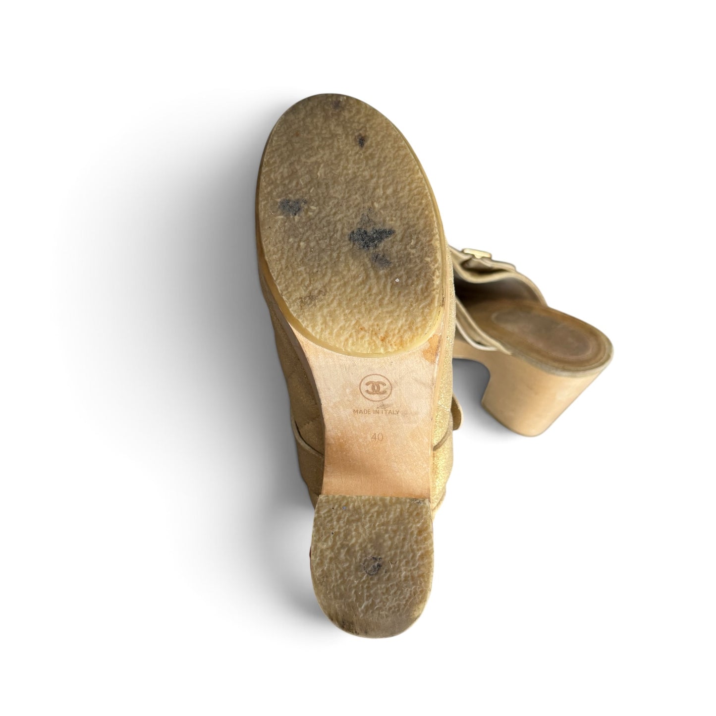 Chanel Gold Suede Matelassé Clogs size 40 Made in Italy