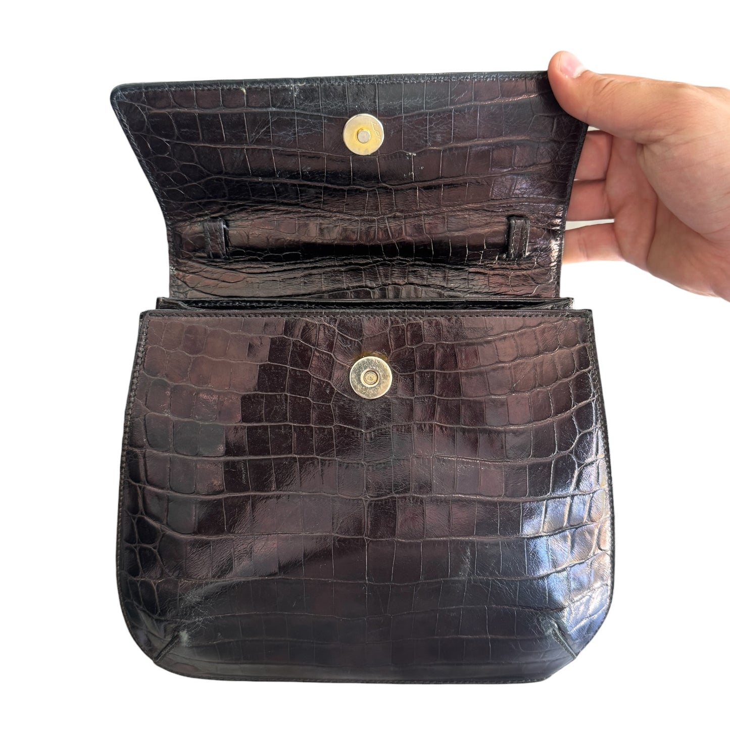 Salvatore Ferragamo Top Handle Brown Crocodile Bag
