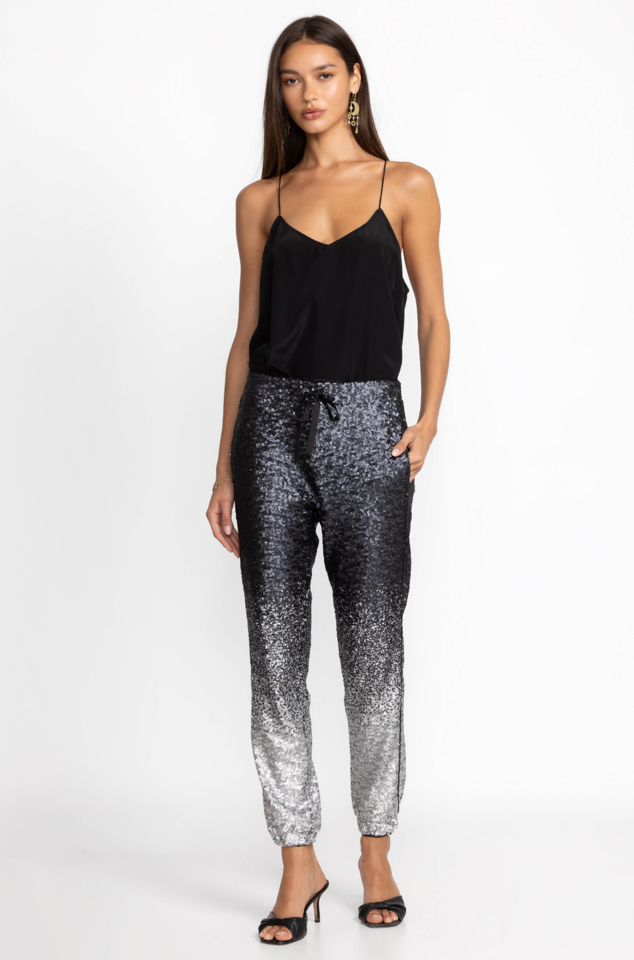 Johnny Was Sequin Black Simona Jogger Size Large