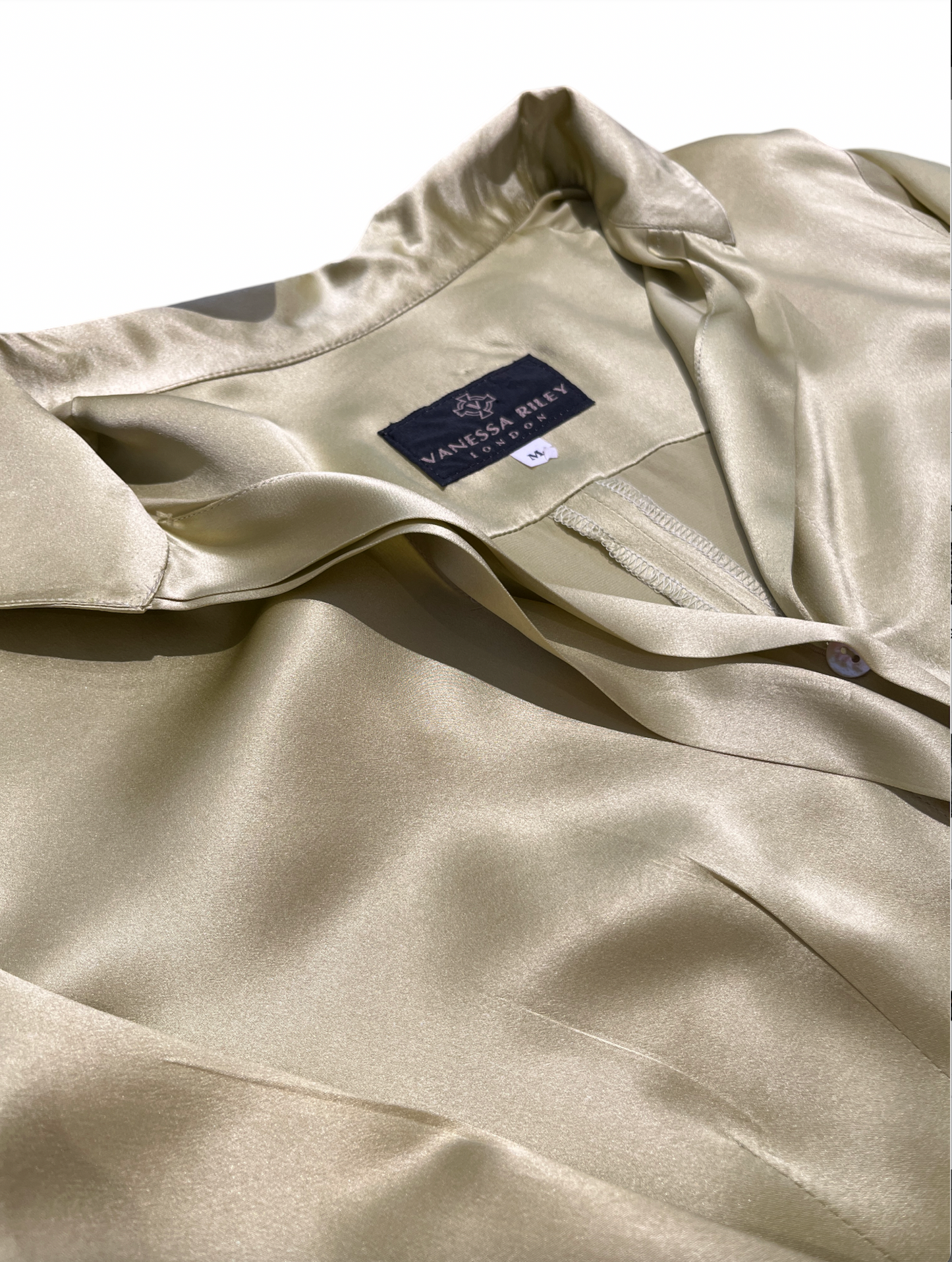 Vanessa Riley Green-yellow Satin Big Bell Cuffs Blouse /M