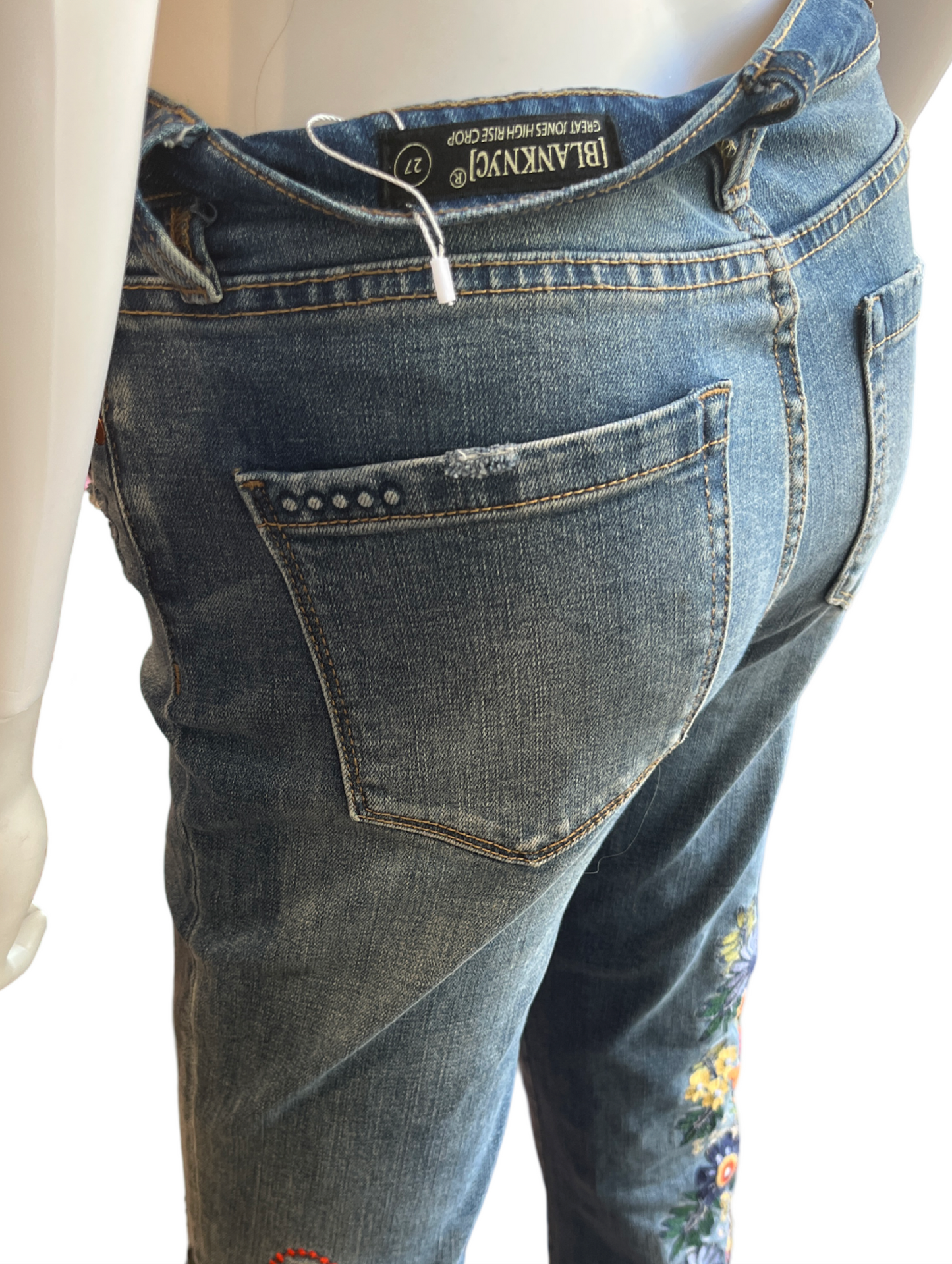 Blank NYC Great Jones High Rise Crop Embroidered Floral Jeans