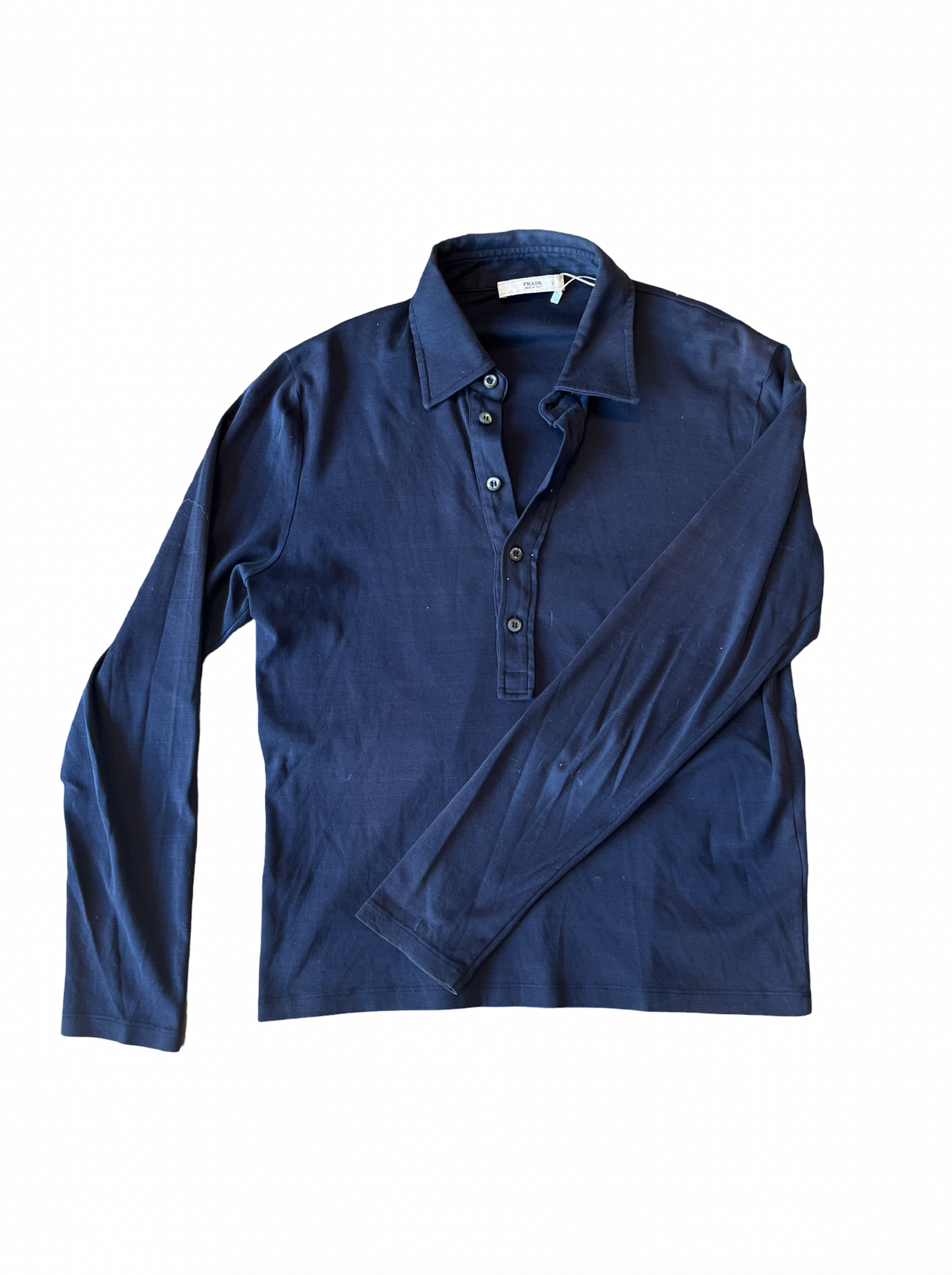 Prada Navy Collared Long Sleeve Shirt /L