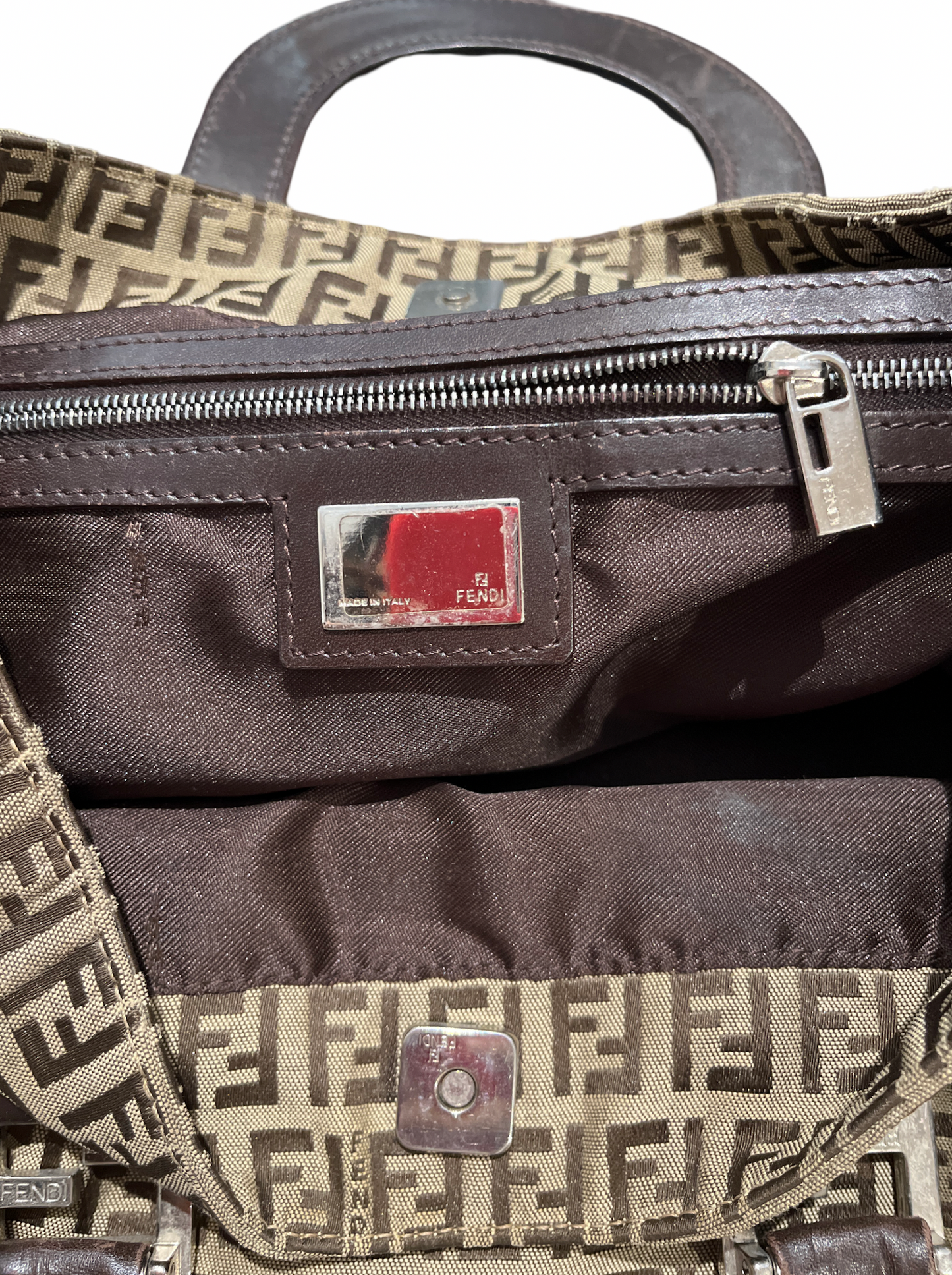 Fendi 90's Canvas Monogram Zucchino Leather Handle Bag