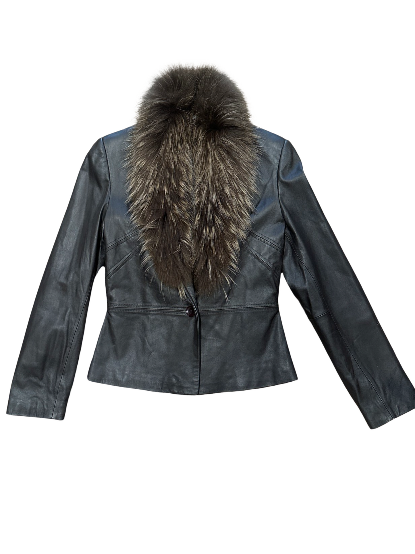 Paolo Santini  Vintage Leather Blazer Real Fur Lapel Collar
