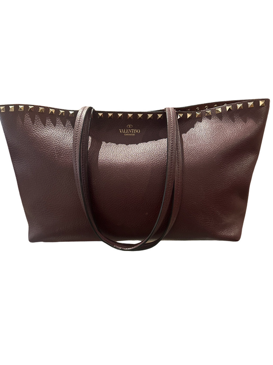 Valentino Garavani Burgundy Rockstud Tote