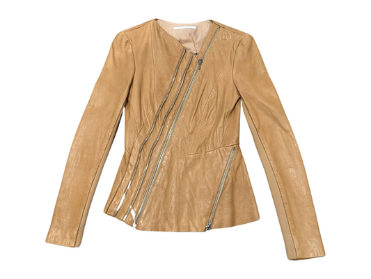 Willow Soft Cognac Lambskin Leather Zippers Detail Jacket