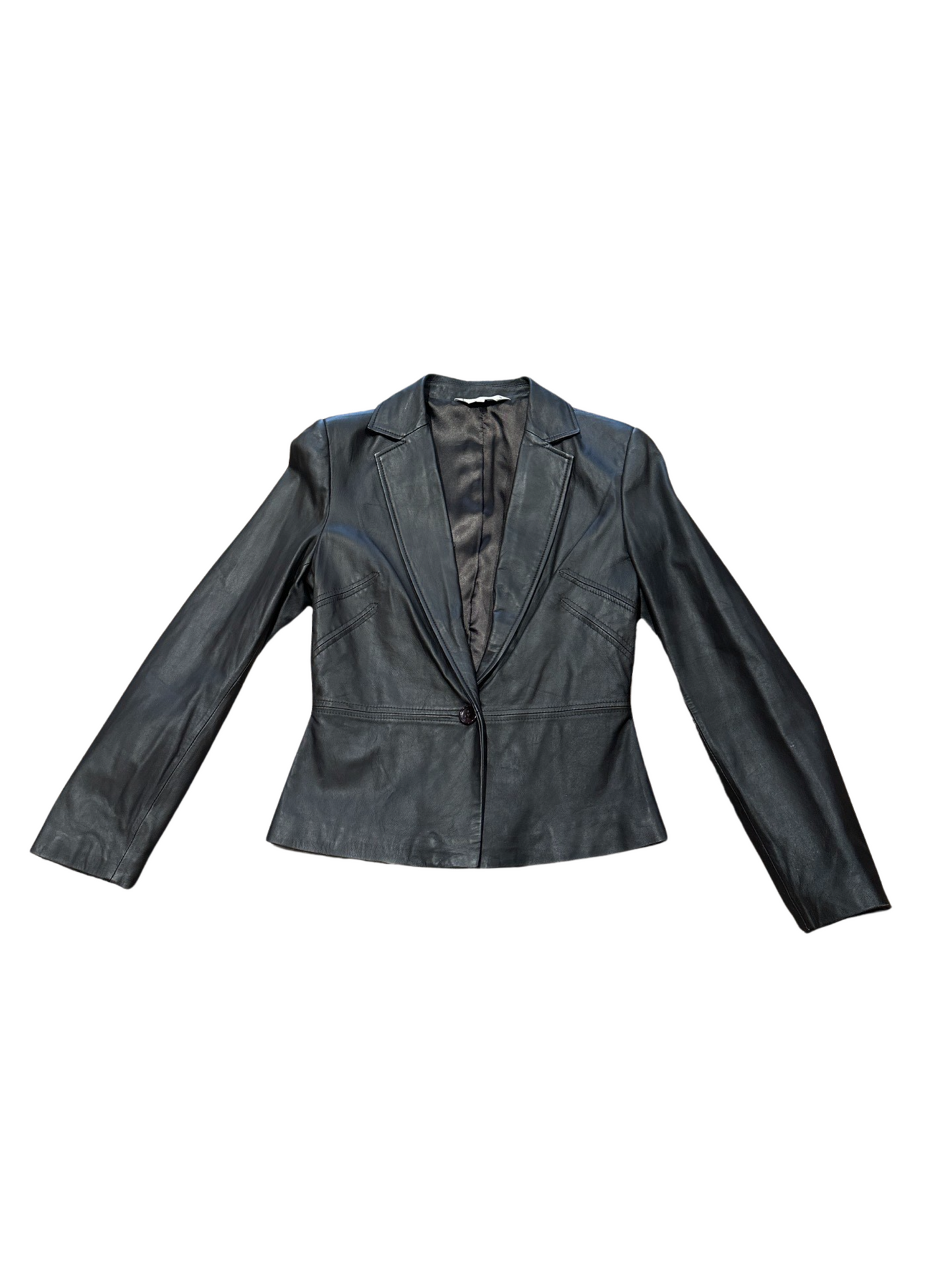 Paolo Santini  Vintage Leather Blazer Real Fur Lapel Collar