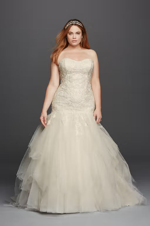 Oleg Cassini Strapless Mermaid Wedding Dress Size 8
